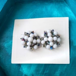 Glass Beads Clip on Earrings, Vintage